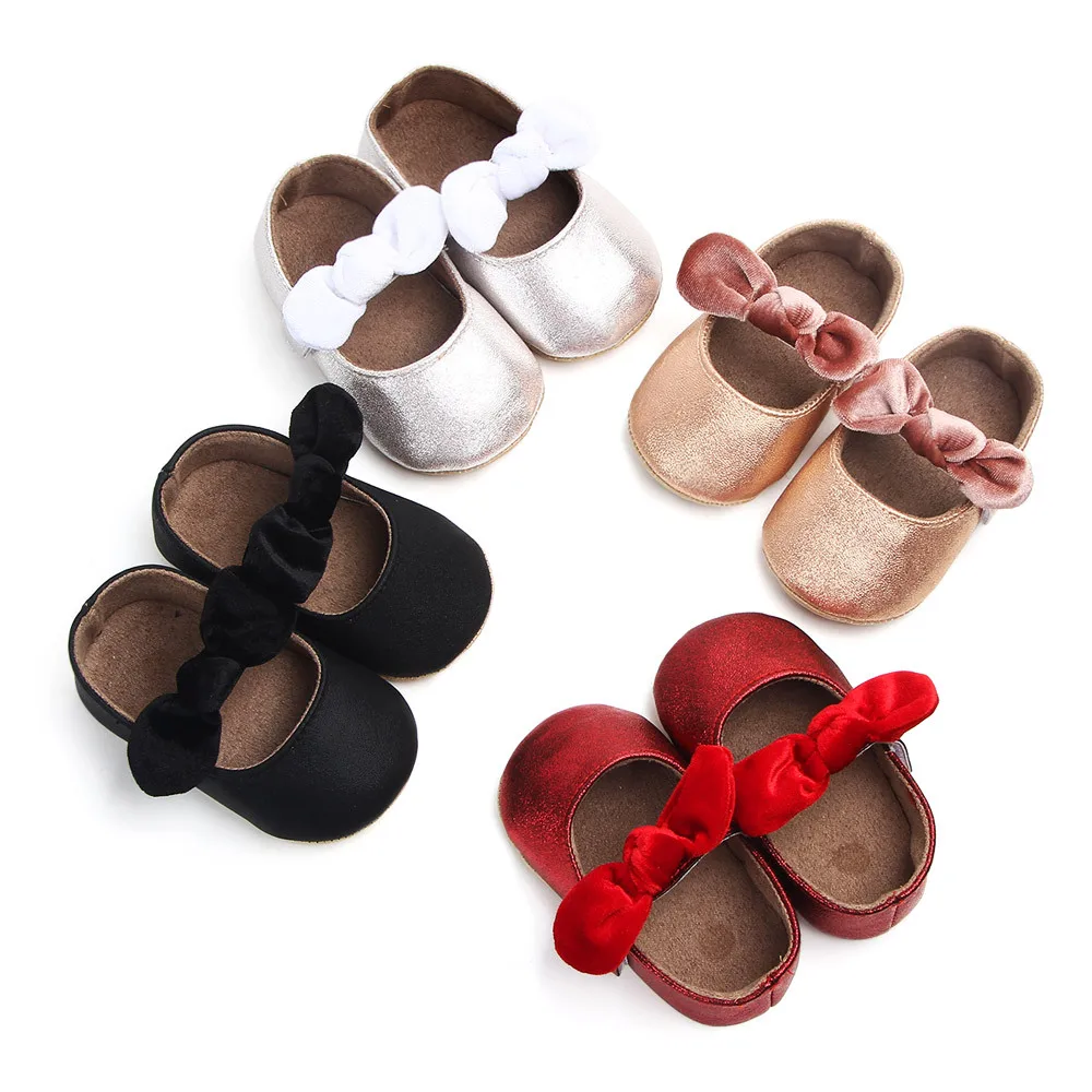 

New Toddler Baby Shoes with Rubber Soles Girl Baby Shoes Bow First Walker