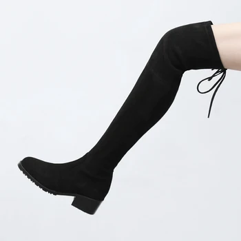 

BERZIMER 48h Shipping FASHION Women Over Knee High Boots Kid Suede Stretch 2.5/4.5/6/8CM Chunky Heels Shoes Woman Size 34-40