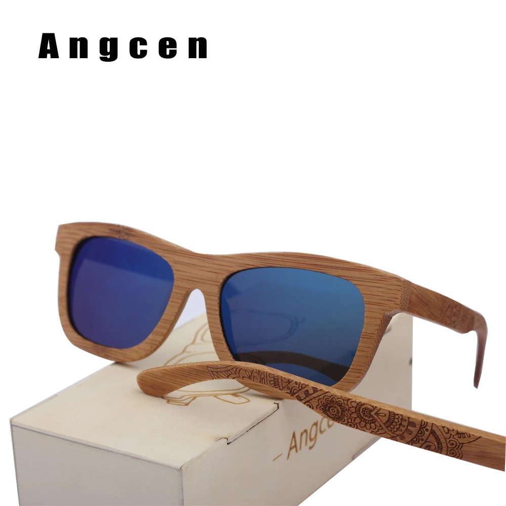 

Angcen Luxury Men Wooden Sunglasses Polarized Vintage Bamboo Sunglasses Brand Handmade Sun Glasses Square UV400 Lenses Eyewear