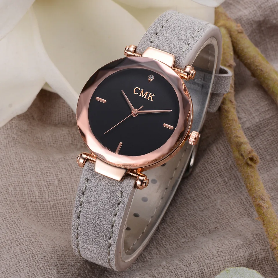 Женские брендовые топ роскошные кожаные часы Дамская Мода розовое золото платье кварцевые наручные часы 3D циферблат дизайн браслет часы