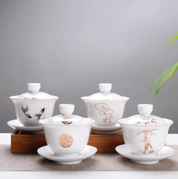 Креативная китайская церемония Kongfu, Gaiwan, белая супница, керамический гайвань, чайная супница, изысканный портативный чайный сервиз, чайная посуда LF388