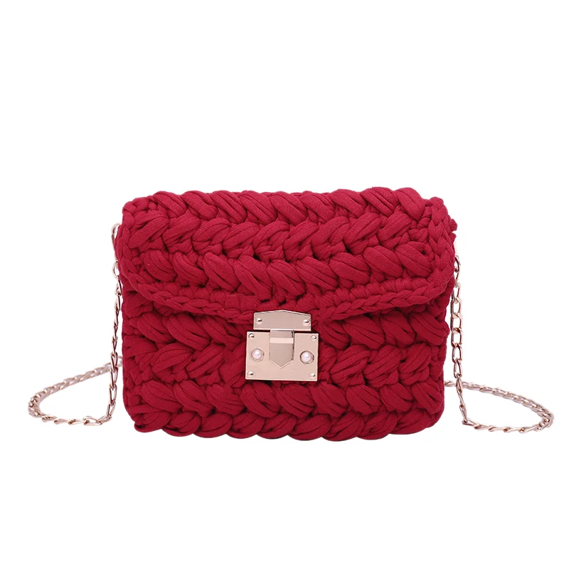 TFTP-новая модная Горячая Ins тканая трикотажная сумка, женская сумка-мессенджер, хлопковая ткань, ручная работа, плетеная сумка на плечо - Цвет: Red
