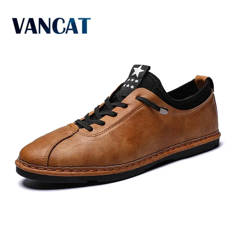 

Vancat Brand Mens Casual Shoes Big Size Handmade Split Leather Men Flats Lace Up Men Loafers Moccasins Designer Men's shoes