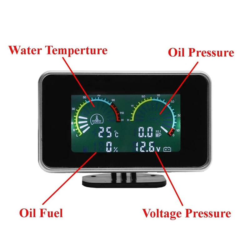 4-в-1 ЖК Автомобильный цифровой жидкокристаллическая приборная панель масло Давление Датчик вольтметр уровня топлива Температура воды метр сиамские часы M10