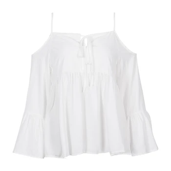 

Sexy Women's Off Shoulder Tops Long Sleeve Casual Blouse Solid Flare Sleeve Blouse