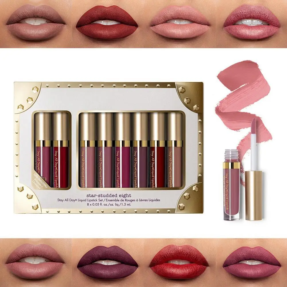 

8Pcs Matte Lipstick Set professional Waterproof lip glaze gloss waterproof non-marking makeup matte non-stick Fashion Lip