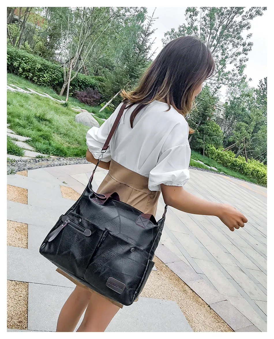 Multi-pocket Casual Large Capacity Women Tote Shoulder Bag PU Leather Ladies Handbag Messenger Bag Soft Shopping Crossbody Bag