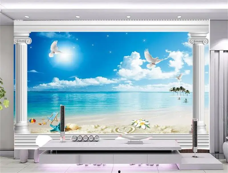 

custom mural 3d wallpaper non-woven photo Roman column love beach decoration painting 3d wall murals wallpaper for walls 3d