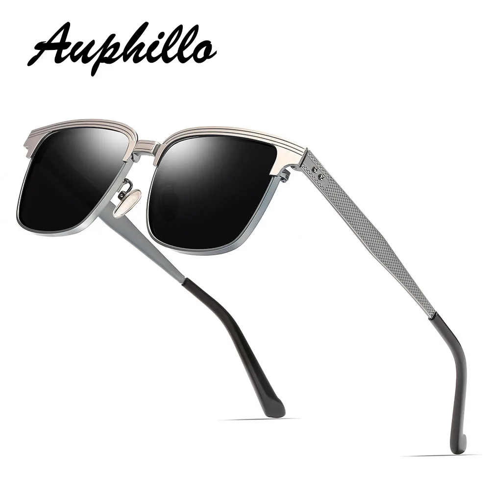 AUPHILLO Classic Man Sunglasses Brand 2019 Men Polarized Sunglasses Driver's Driving Glasses Square Semi-Riless Retro Sunglasses