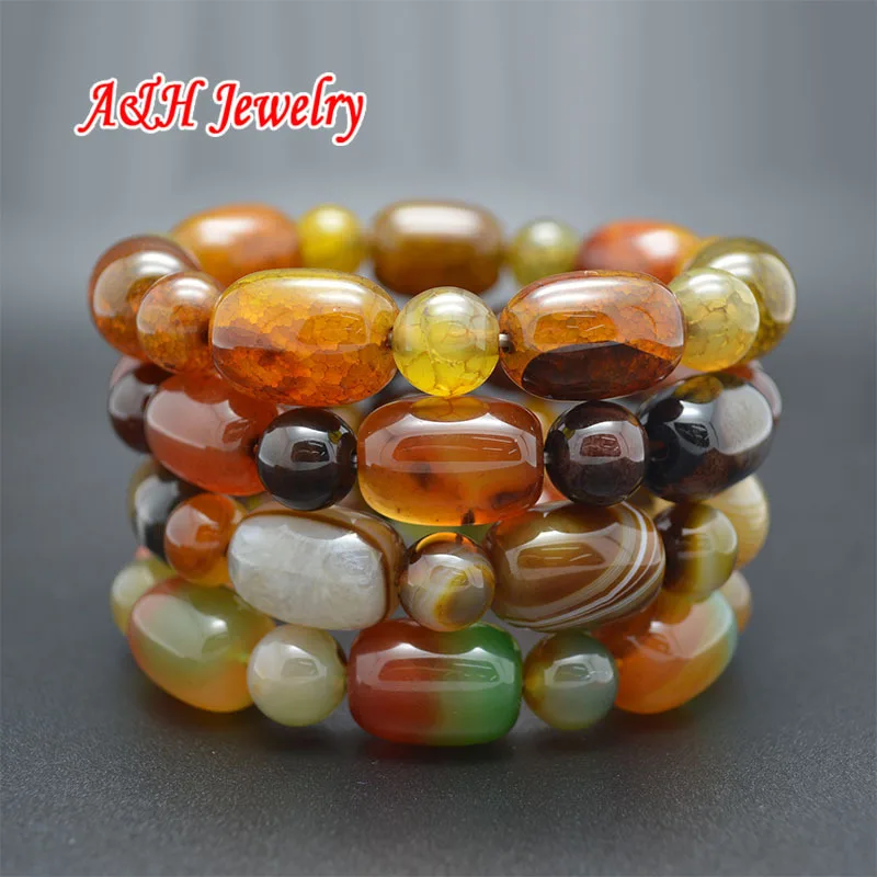 

1Pc High Quality Natural Semi-precious Stone Colorful Stone Barrel Shape Beads Prayer Mala Bracelets For Man and Women