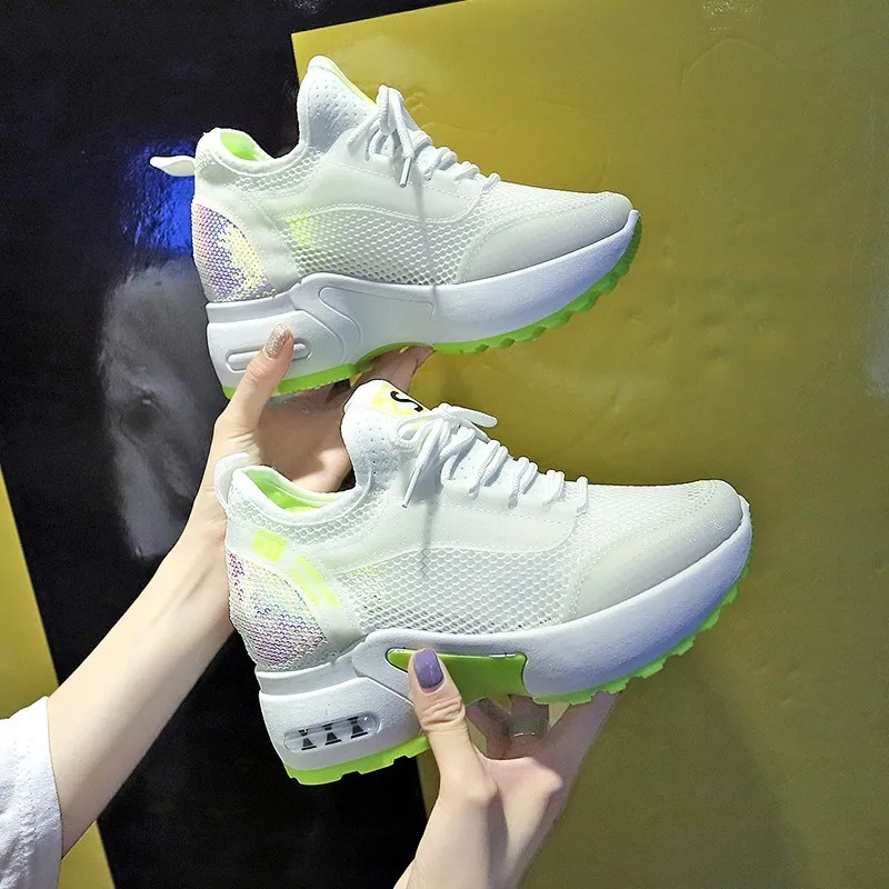 

2019 Fashion Women Height Increasing Summer Breathable Waterproof Wedges Sneakers Platform Shoes Woman Mesh Casual Shoe