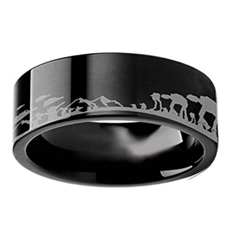 

Engraved Mens Stainless Steel Ring Personalized Star Wars Battle Of The Hoth ATAT ATST Wedding Brands Flat 6MM 8MM