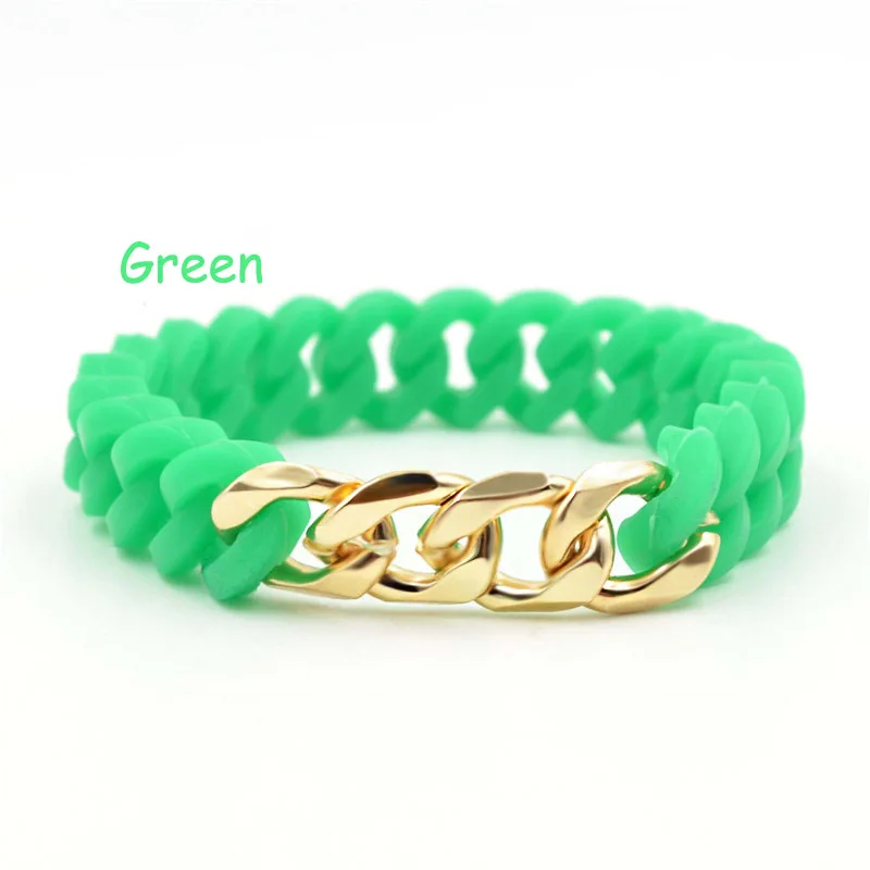 Силиконовый браслет разных цветов женский и мужской растягивающийся браслет новейший популярный силиконовый браслет-цепочка - Окраска металла: green