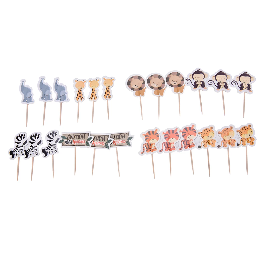 

Jungle Safari Cupcake Picks Animal Cake Toppers Cartoon Cupcake Inserts Card Birthday Baby Shower Kids Party Favors 24 Pcs