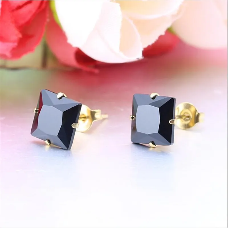 Size From 3mm To 8mm 316 L Stainless Steel With Square Black Zircons Stud Earrings For Men And Women - Image 3