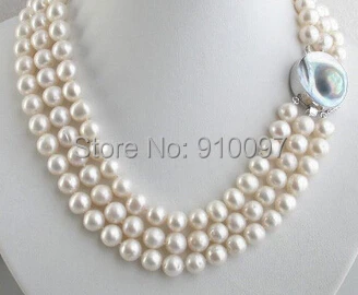 

LHX54013>>Genuine! 10mm 3row round freshwater pearls necklace