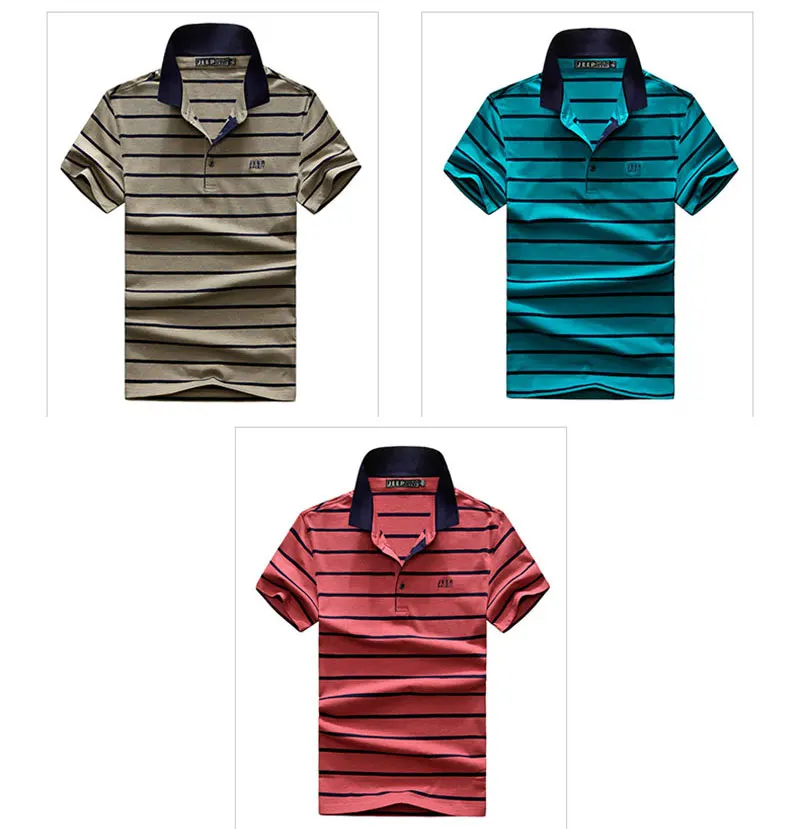 JEEP Brand Men's Polo Shirts Short Sleeve Loose Summer Pinstripe Men Fashion Cotton Man High Quality Smart Casual Straight Tops (3)