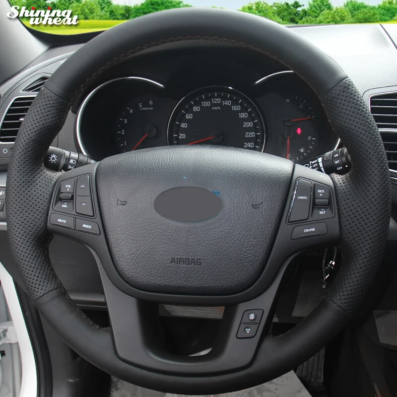 

Shining wheat Black Genuine Leather Steering Wheel Cover for Kia Sorento 2009-2014