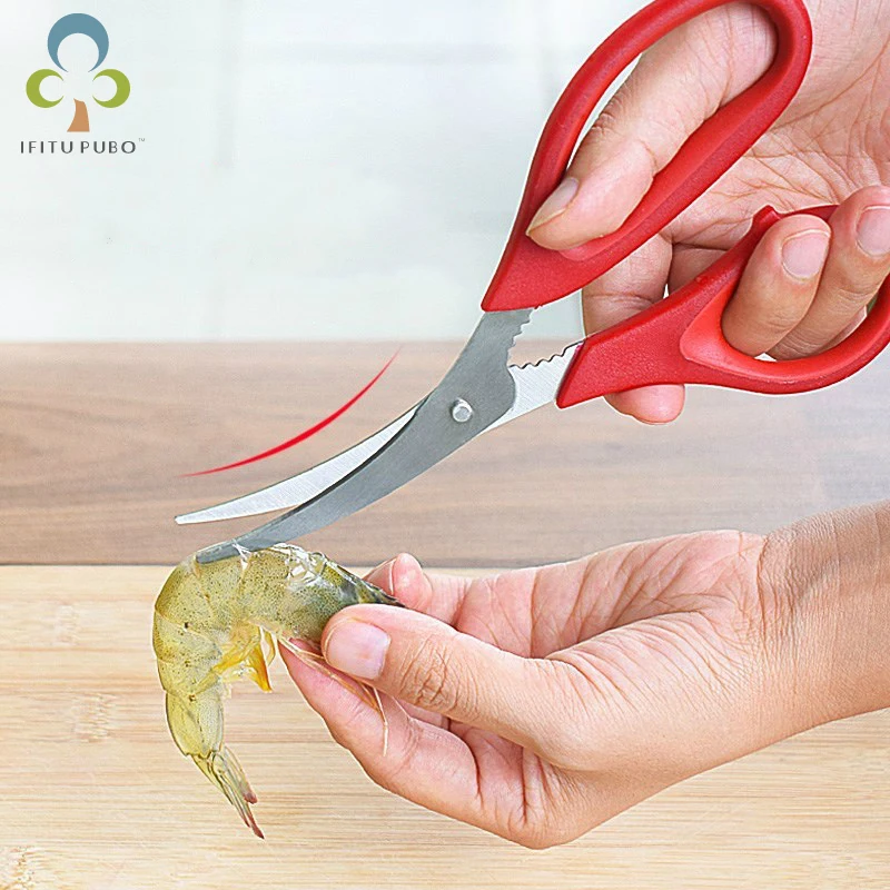

Professional eat shrimp tool Sharp curved design lobster peeling shrimp scissors Cut fish knife kitchen accessories WYQ