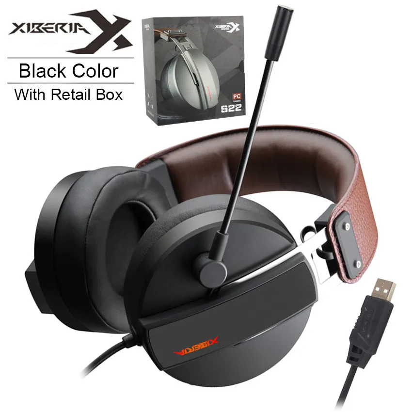 XIBERIA S22 PC Gamer игровая гарнитура с микрофоном USB Virtual 7,1 объемный звук стерео Бас Наушники для компьютерной игры - Цвет: Black with RetailBox