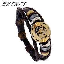 

SMTNEK 12 Constellation Leather Bracelet Birthday Gift Woven Adjustable Leather Bracelet Student Jewelry Bracelet