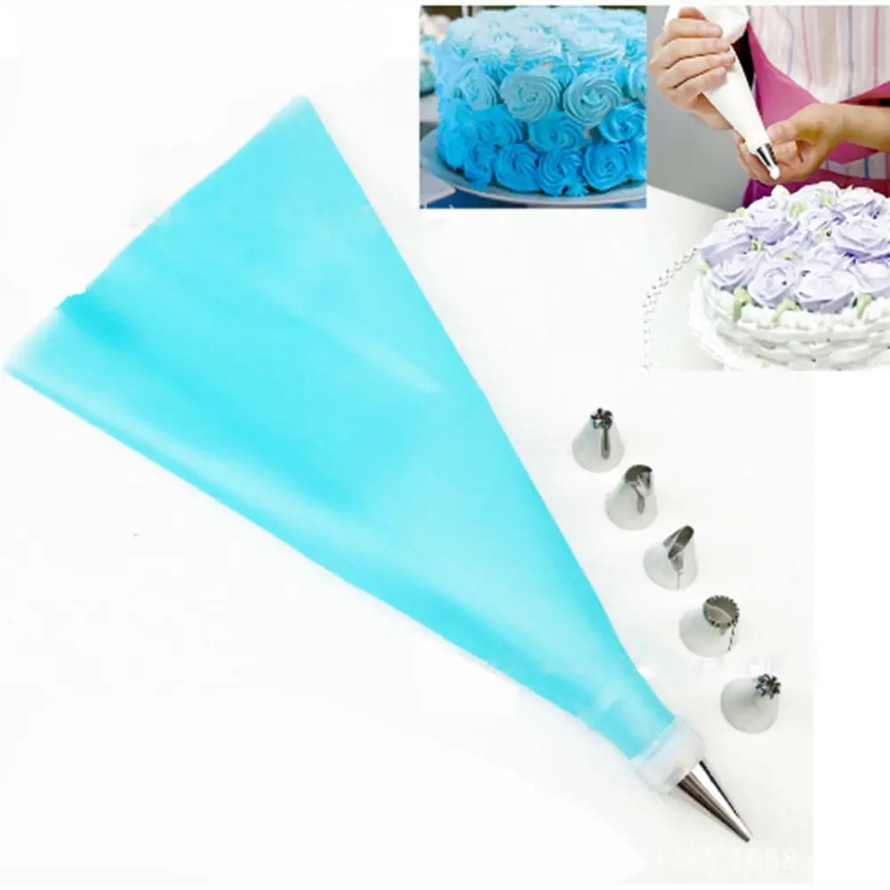 

8PCS Silicone Icing Piping Cream Pastry Bag +6PC Stainless Steel Nozzle DIY Cake Decorating Tips Converter Cake Decorating Tool