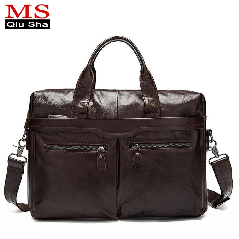 

MS.QIUSHA Genuine leather Bag men messenger bags brand Cowhide laptop bag business handbags casual briefcase Male Crossbody Bag