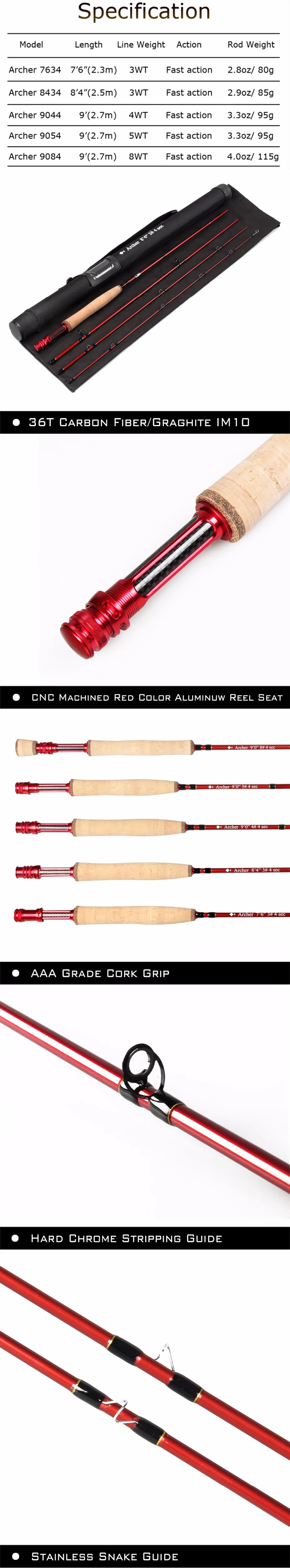 Red archer fly rod
