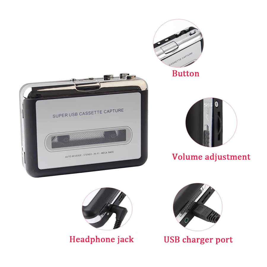 Lettore Cassette USB – Convertitore Da Nastro A MP3 Con Cuffie, Registrazione Diretta Su USB Senza Computer, Alimentazione A Batteria