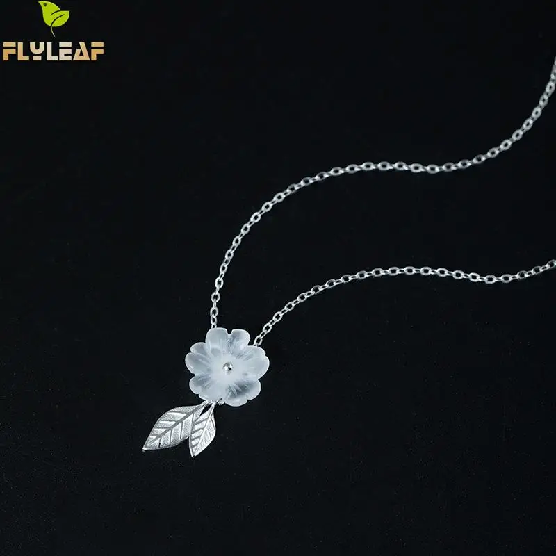 

Flyleaf 100% 925 Sterling Silver Crystal Plum Flower Necklaces & Pendants For Women Chinese Vintage Style Lady Jewelry
