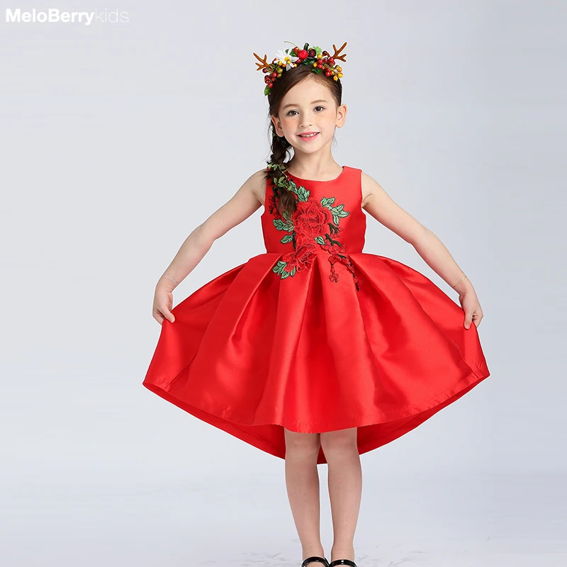 

Toddler Little Girls Kids Red Rose Ball Gown infant princess wedding party belle sofia Clothes Dresses for age 4 5 6 7 8 9 10 11