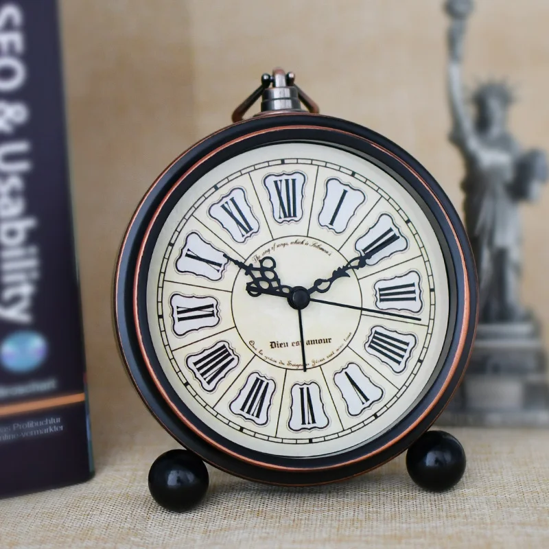 High Grade Vintage Alarm Clock Study Room Desk Table Clock Antique Bedside Wake Up Clock Metal Loud Alarm Desk Clock