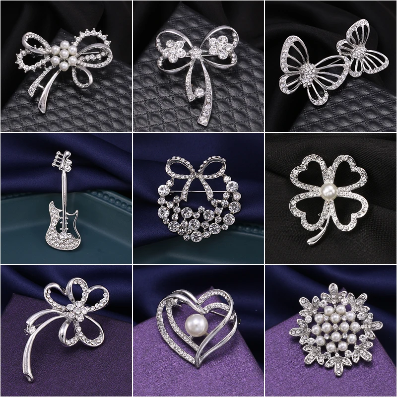 

baiduqiandu Pearl & Crystal Booches Pin Charming Bow Butterfly Flower Guitar Women Wedding Bouquet Clothing Dress Accessories