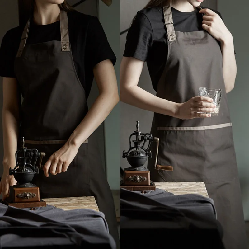 

Khaki Coffee Black Cotton Apron Barista Bartender Baker Waitstaff Chef Restaurant Hotel Uniform Florist Gardener Work Wear D71