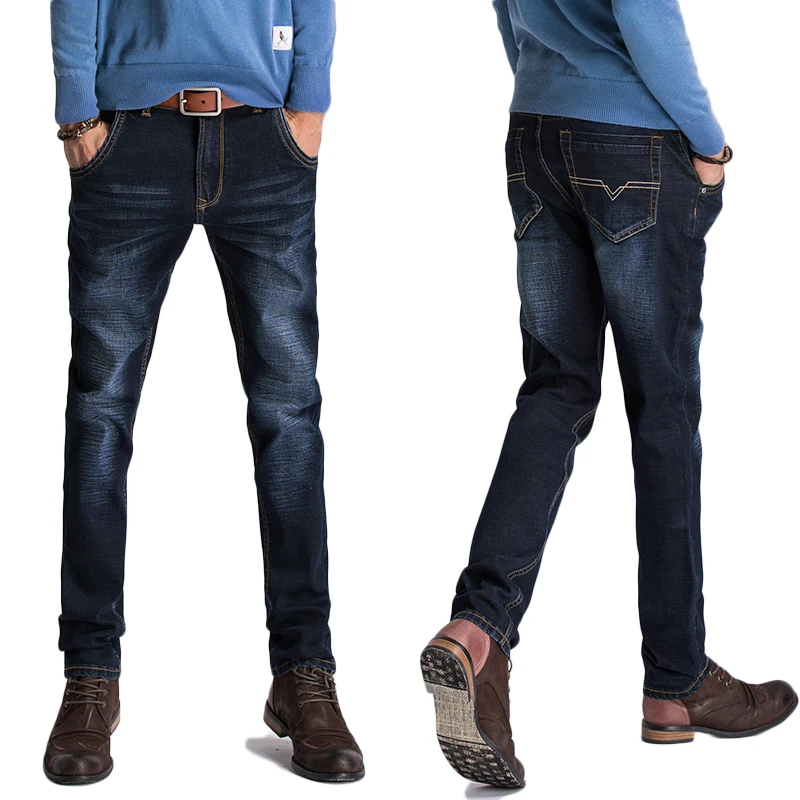 Men s Slim jeans denim casual style cutting tight trousers dark blue Size 40
