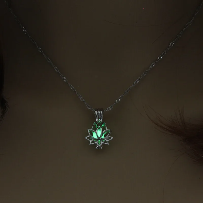 Glow in the Dark Luminous Lotus Pendant Necklace