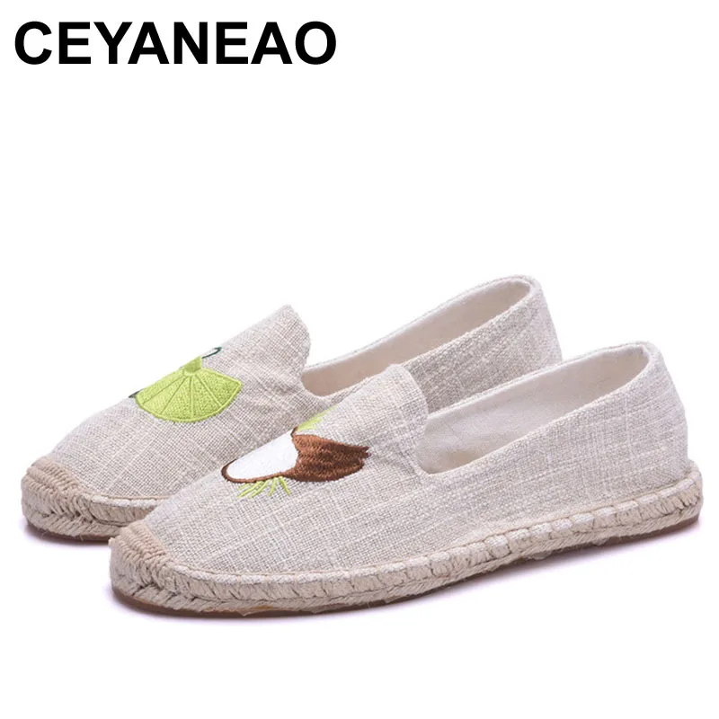 

CEYANEAOLadies Espadrilles Flat Shoes Women Casual Espadrille Summer Loafers Embroidered Comfortable Shoes Girls Home Women Flat
