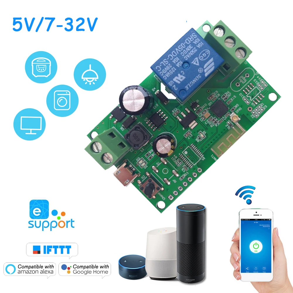 

Wifi Switch Wireless Relay Module DC5V 12V 24V 32V Smart Home Automation Module Timer Switch For Amazon Alexa Google Home