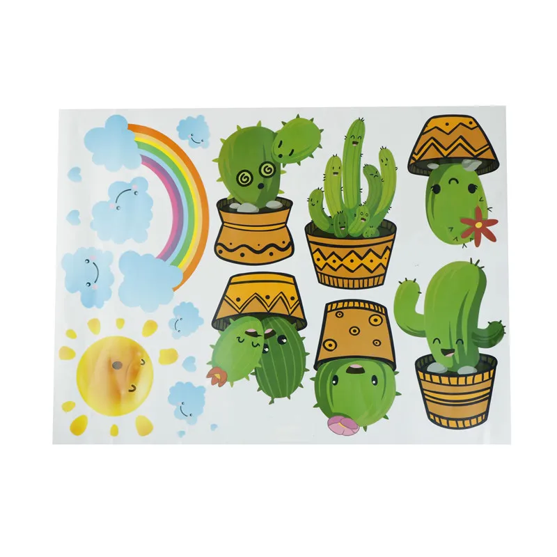 Cactus Wall Sticker PVC Green Plant Pot Flower Cactus Wall Window