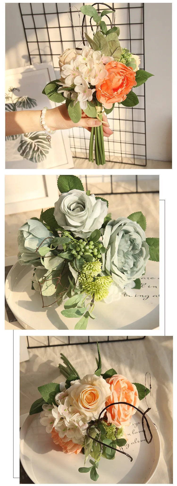 DIY микс розы пиона гортензии букет невесты искусственный цветок Декор для дома свадебный букет дорога свинец цветок стены