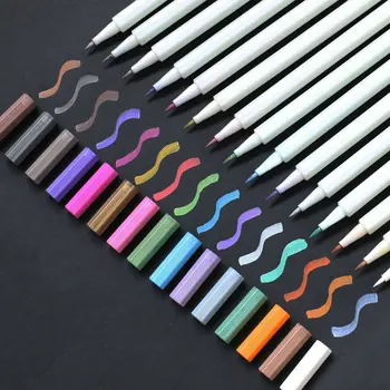 

Metallic Markers - Metallic Brush Markers Set of 15 Assorted Colors for Card Making, DIY Photo Album, Scrapbooking - Brush Tip