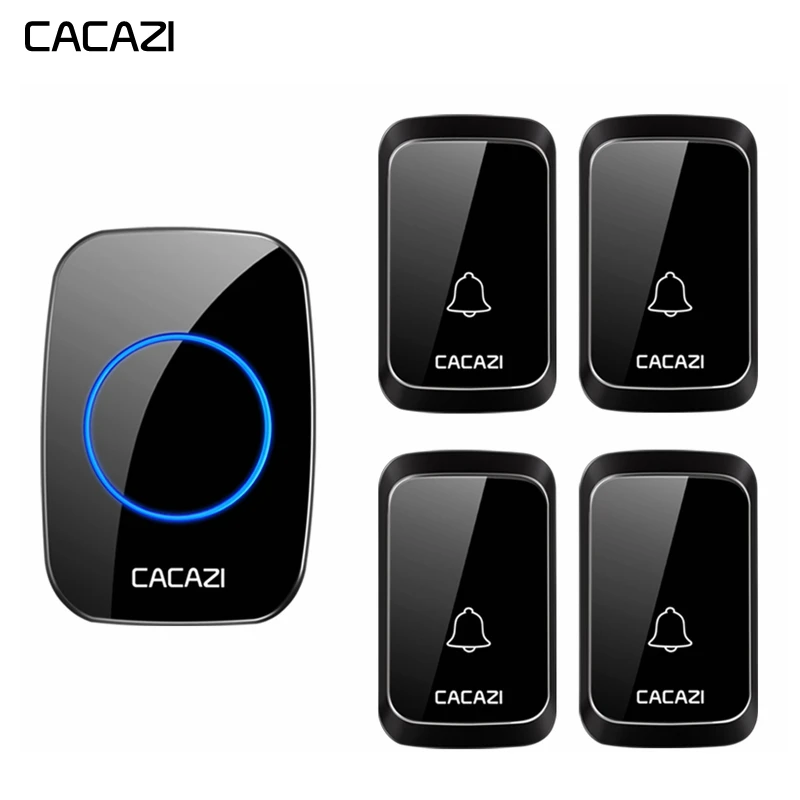 CACAZI Waterproof Wireless Doorbell DC battery-operated 4 Button x 1 Receiver 300M Remote Smart Home Cordless Doorbell Chime