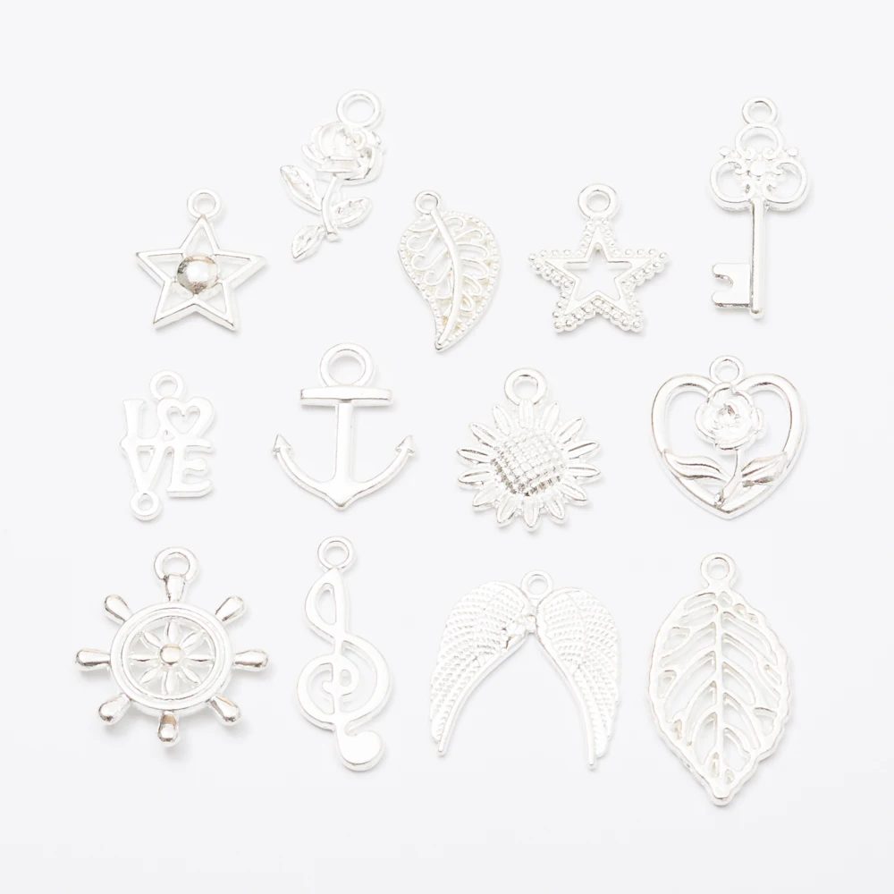 

Wholesale 50pcs Bright silver Pendant Alloy DIY Fashion charm Bracelet Necklace Jewelry Accessories js1506