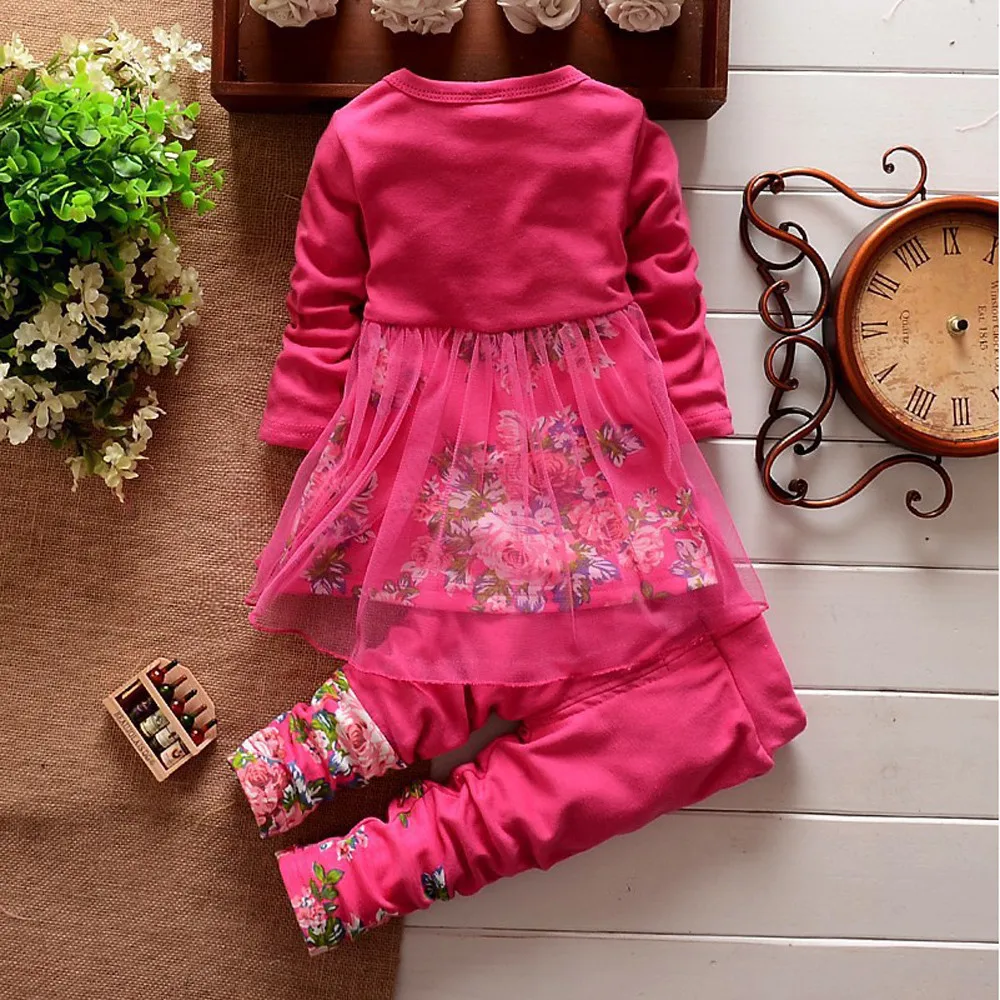 Модная детская одежда с цветочным рисунком для маленьких девочек; футболка; Топ; платье; брюки; комплект одежды из 2 предметов; Одежда для девочек; roupas infantis menina