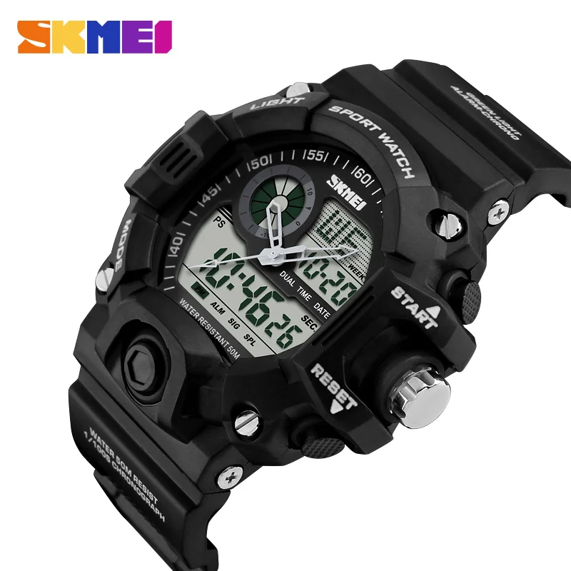 Achat SKMEI Montre de Sport Hommes LED Numérique Montres Double Affichage En Plein Air 50 M Montre Bracelet Étanche Militaire Relogio Masculino 1029