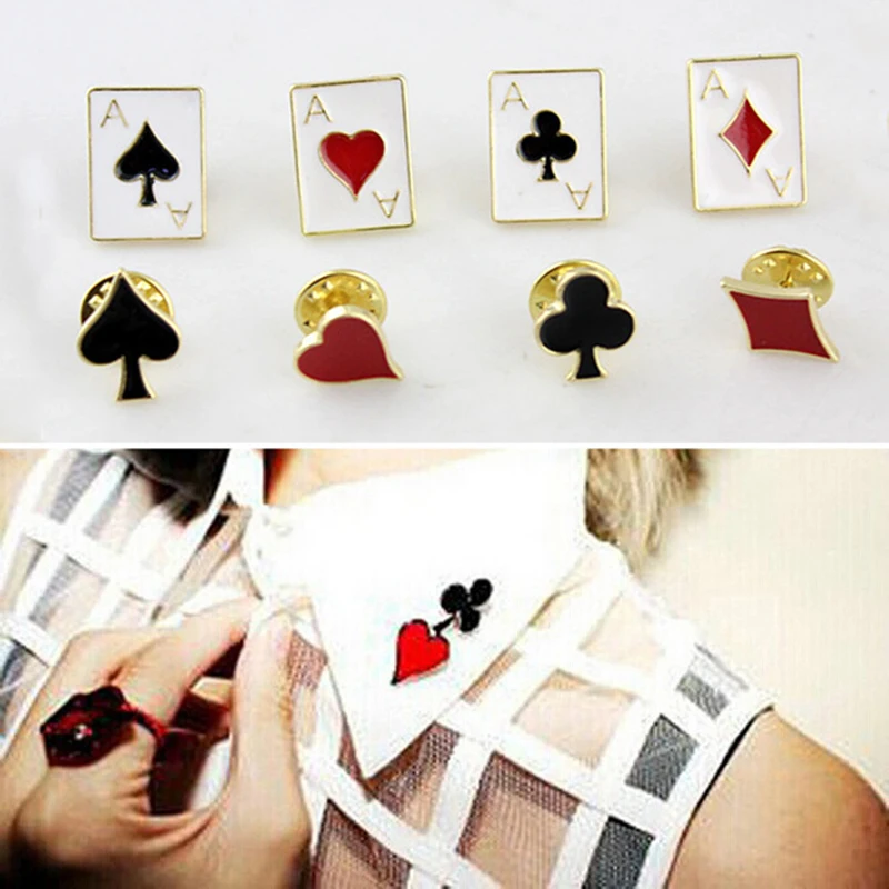 

2019 HOT Cute Funny Modern Metal Playing Card Color Small Brooch Collar Hat Brooch Unique Gift Ladies Jewelry Men's Accessories