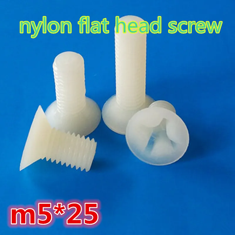 200pcs m5*25 pa66 white nylon / plastic phillip flat head countersunk screwcountersunk screw
