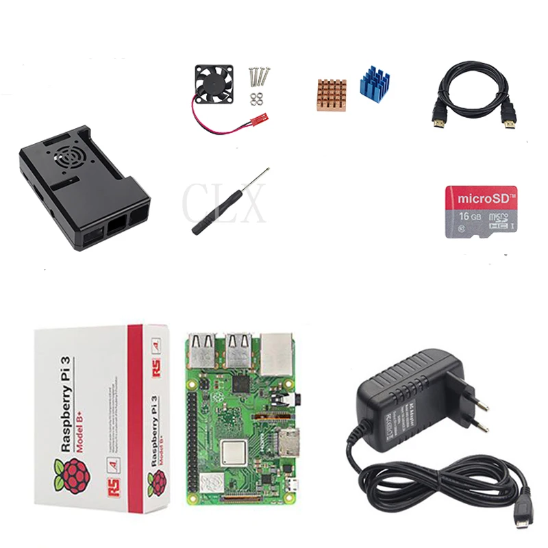 Raspberry Pi 3 Model B+ ( B Plus ) or Raspberry Pi 3 Model B+ABS Case+Heat Sink+ 5V 3APower Adapter+HDMI Cable+screw