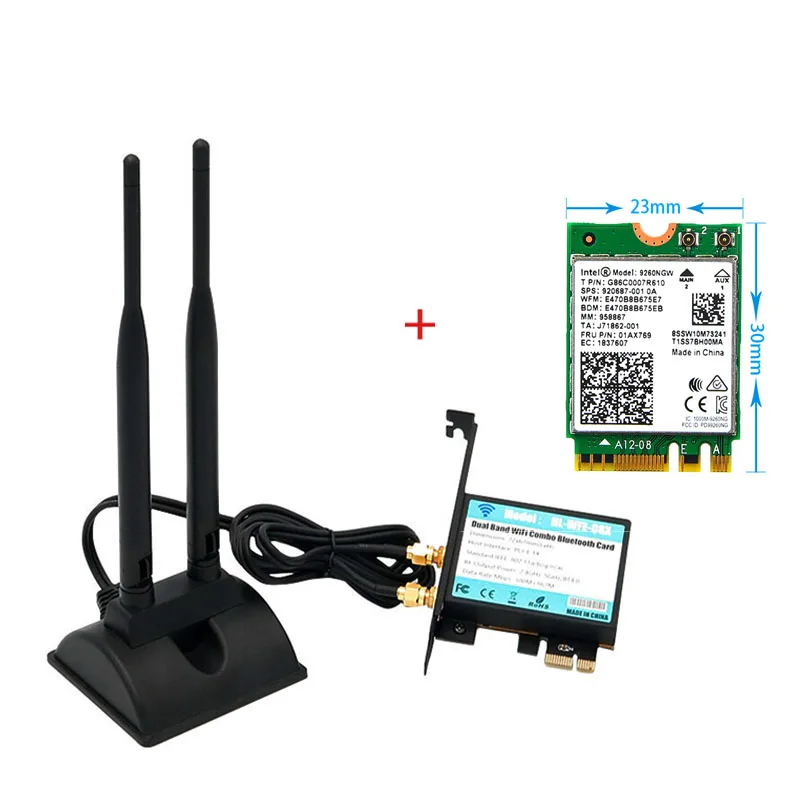 Wifi адаптер M.2 NGFF Wi-Fi сетевой карты беспроводной приемник pci-express X1 интерфейс с ac 9260 карточки Dual Band антенны DIY - Цвет: adapter and 9260card