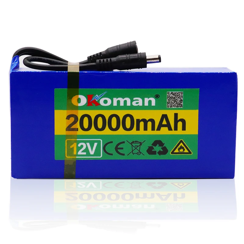 Перезаряжаемый переносной аккумулятор Okoman 12v 20000mAh комплект литий-ионный батарей DC 12,6 V 20Ah с вилкой US EU